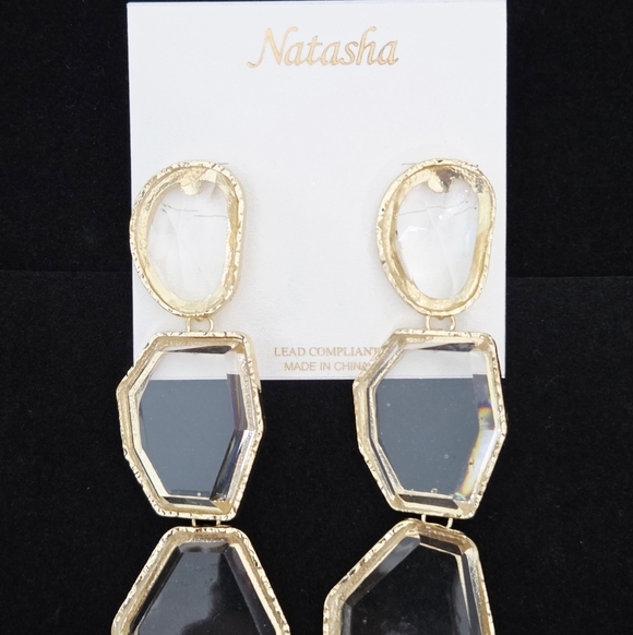 NWOT Fashion Chunky Earrings Clrar And Gold - Picture 2 of 3